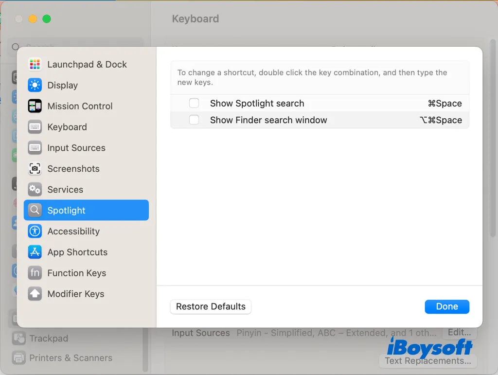 turn off keyboard shortcut for spotlight