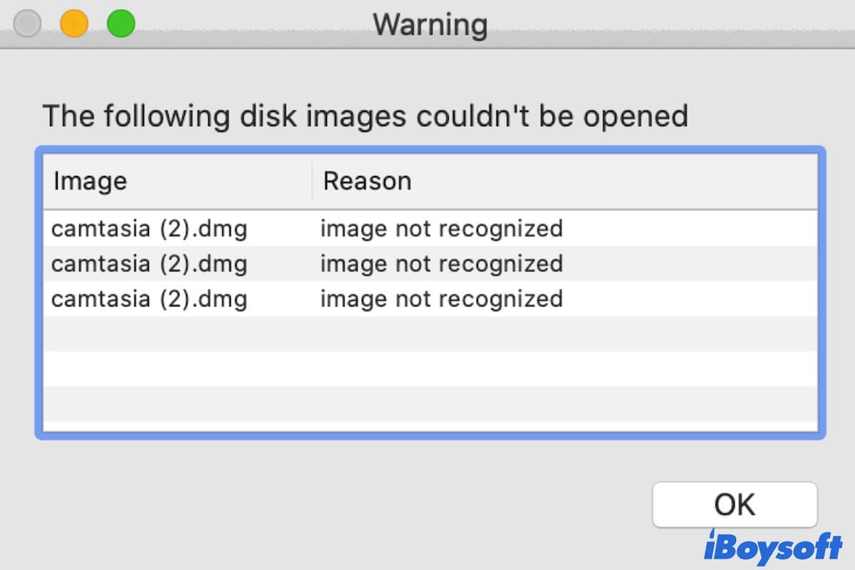The following disk images couldnt be opened
