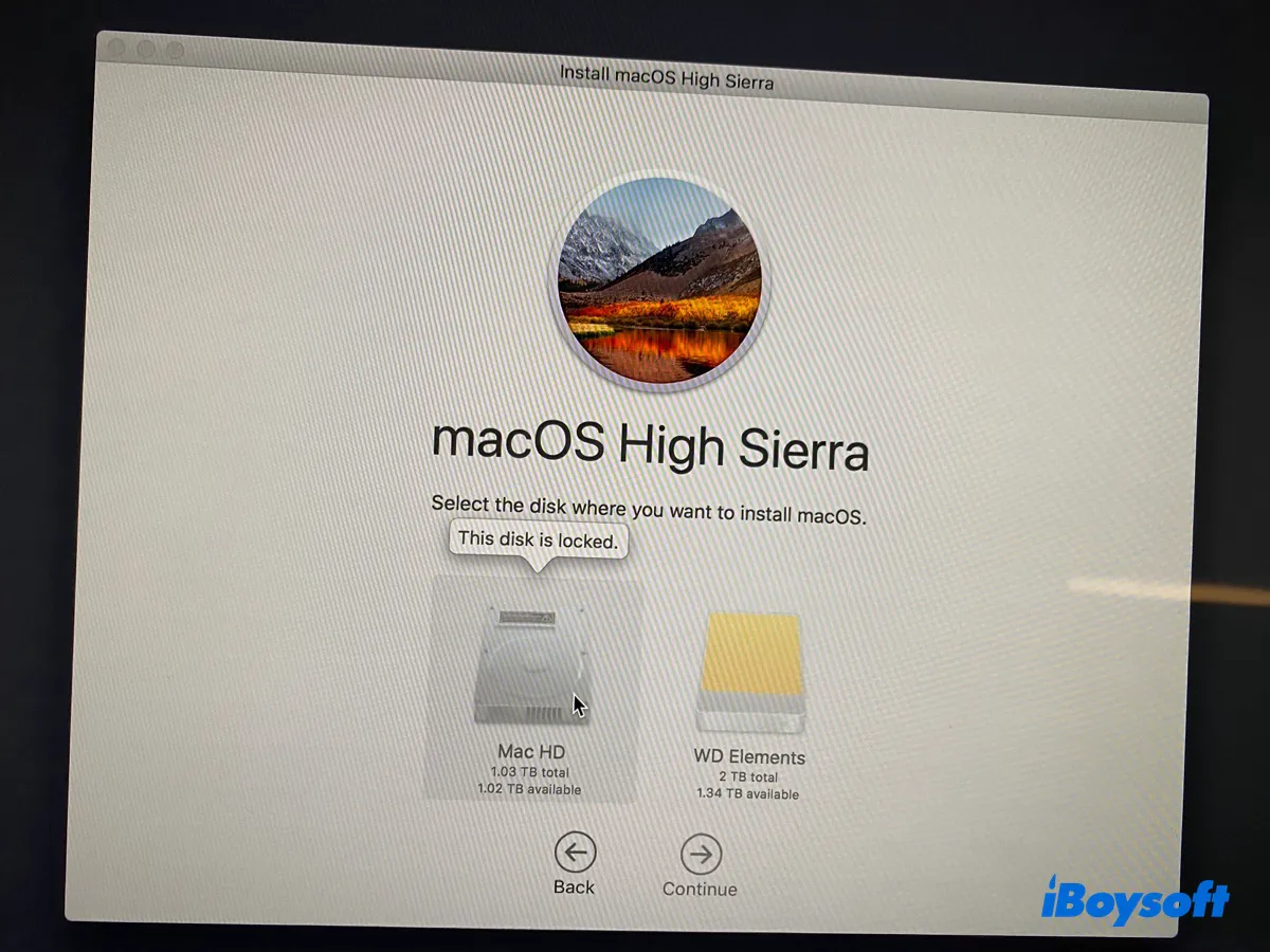 Macのメッセージ、このディスクはロックされています