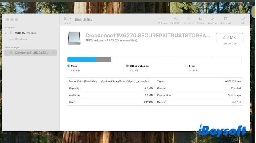 Disk UtilityにCreedence Cryptexディスクが表示される