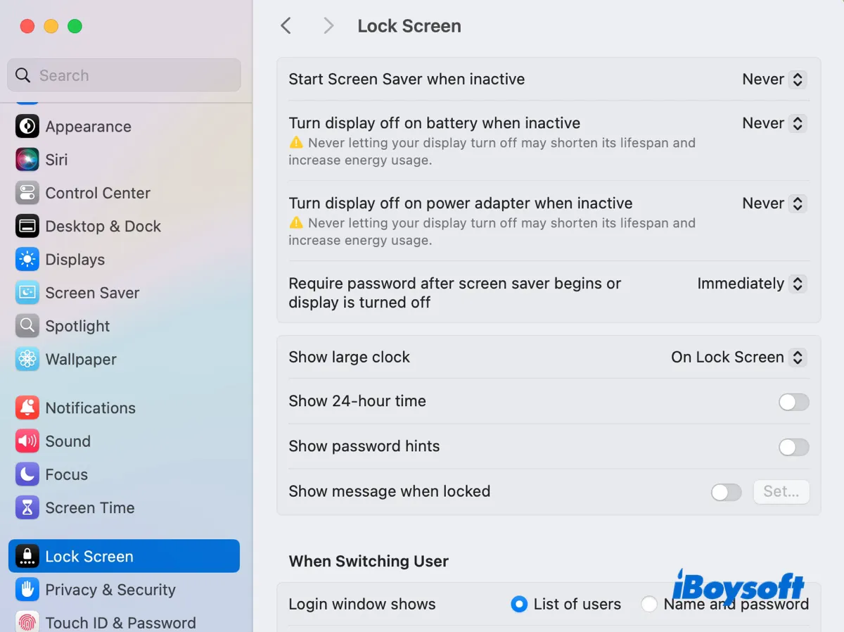 Disable screensaver to fix the Dock disappearing issue