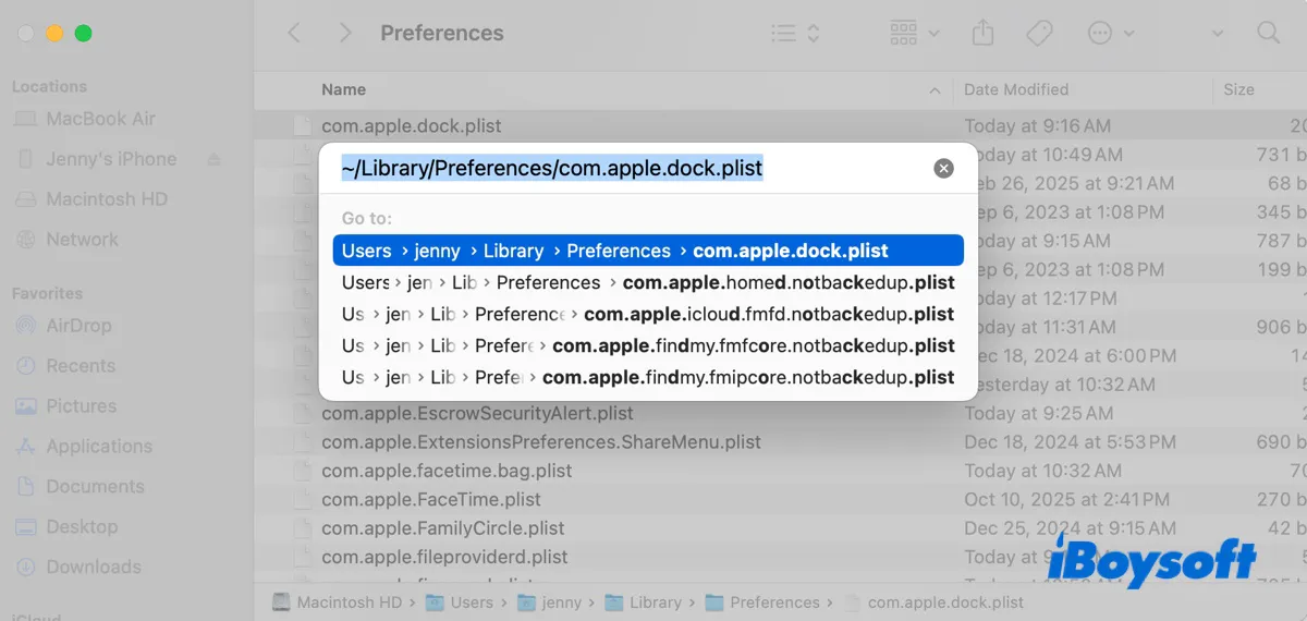 Locate Dock preferences files