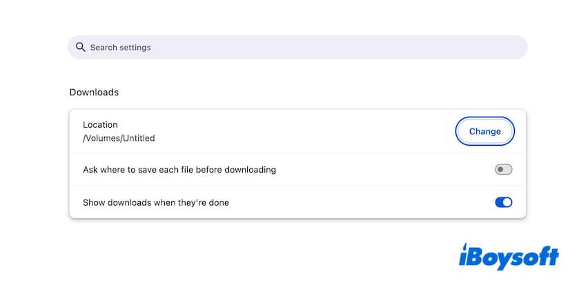 change external drive as download location in Chrome