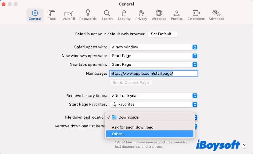 alterar configurações de download do Safari