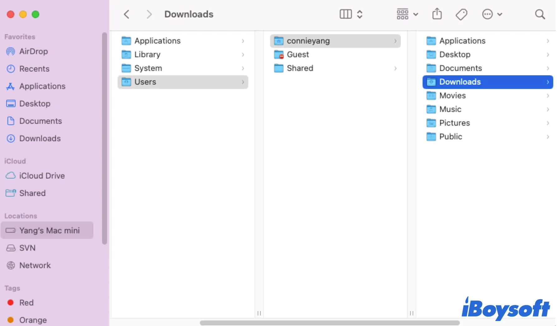 access the Downloads folder in Home directory on Mac
