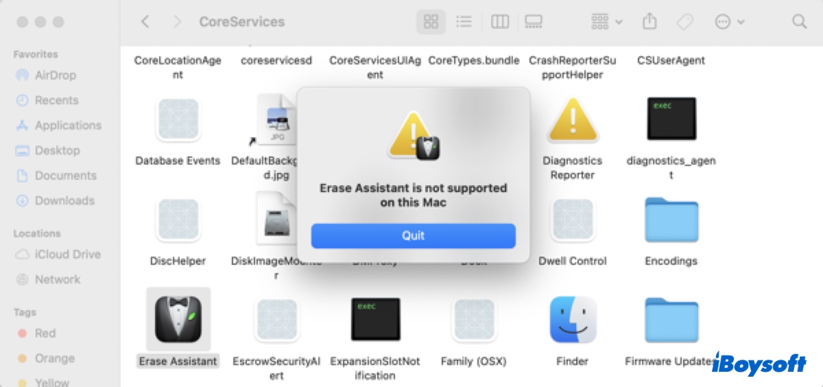 The Erase assistant is not supported on this Mac error on Ventura