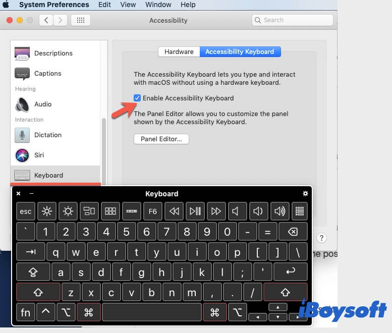 enable accessibility keyboard on Mac