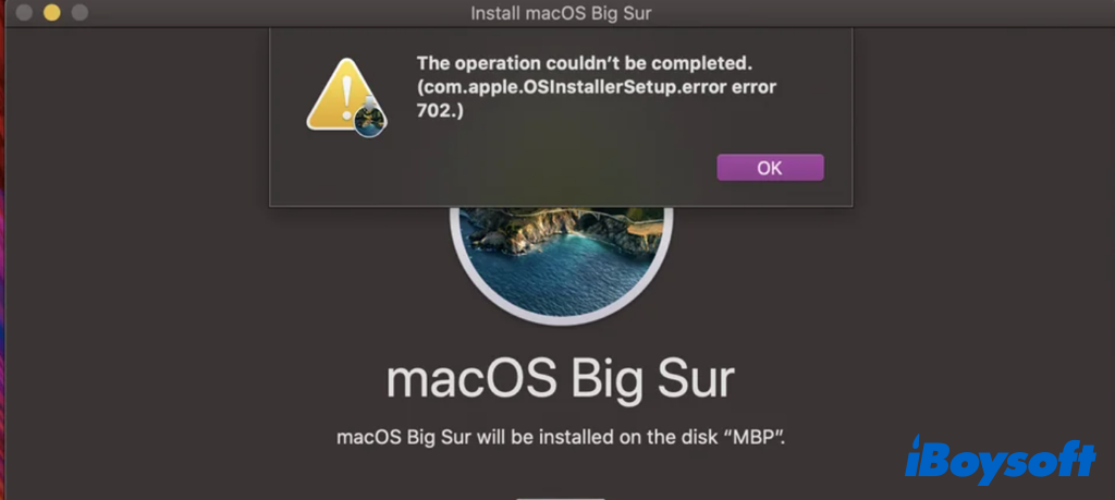macos installer error 702