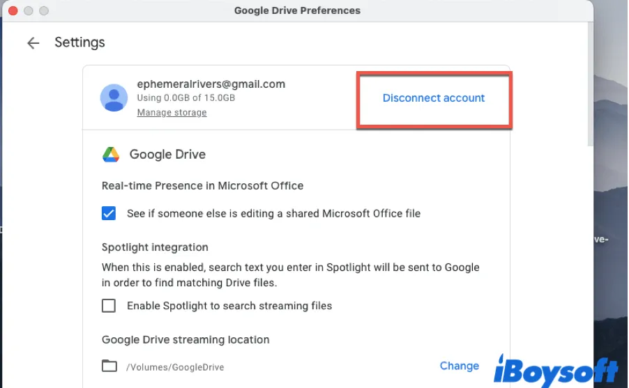 disconnect Google Drive account