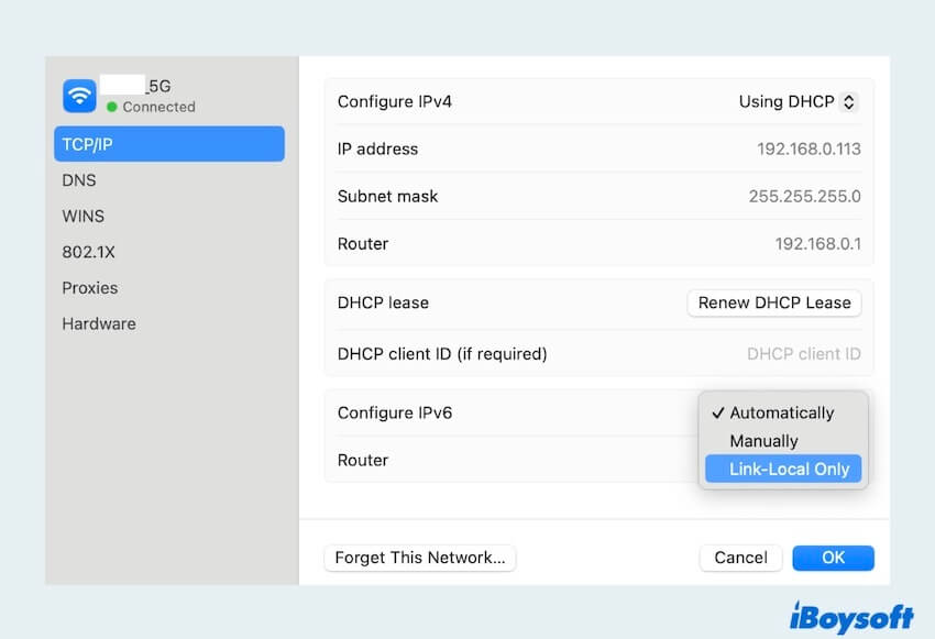 Disable IPv6 in network preferences