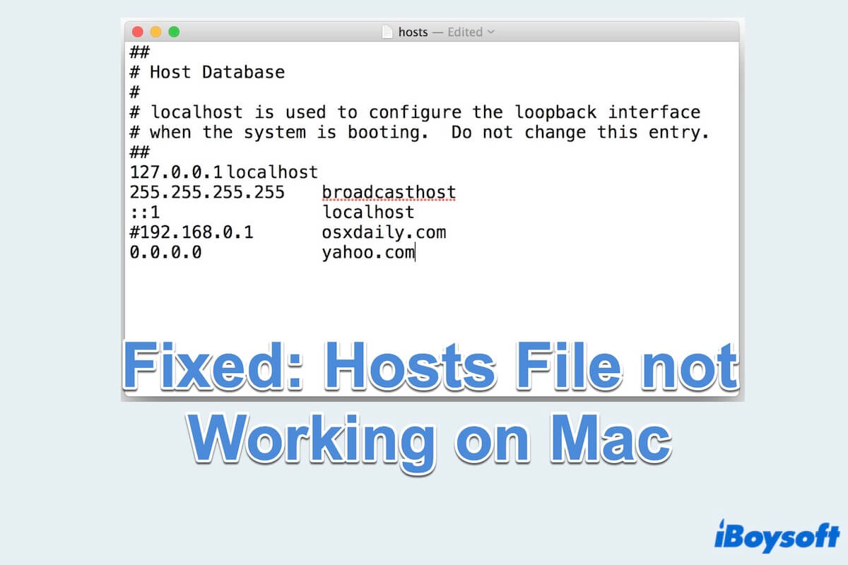 Resumen del archivo de hosts que no funciona en Mac