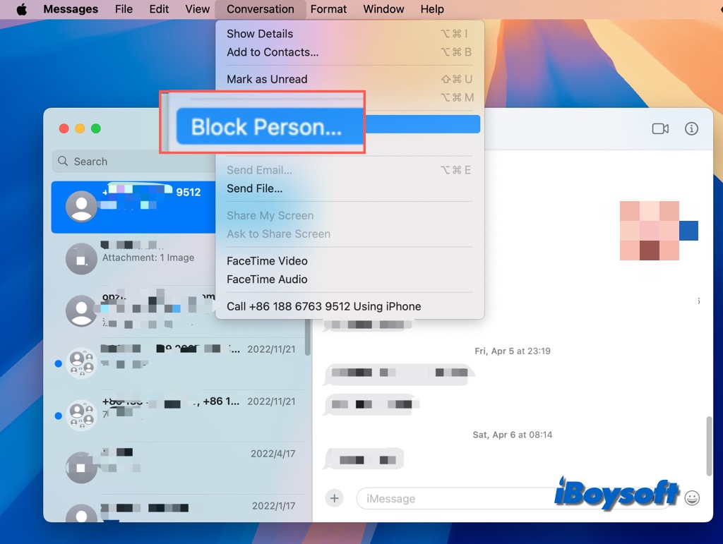 block messages contact on mac