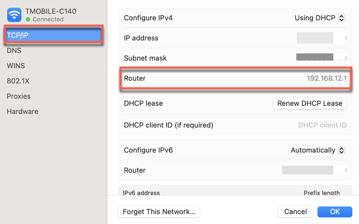 Find router IP address on Mac