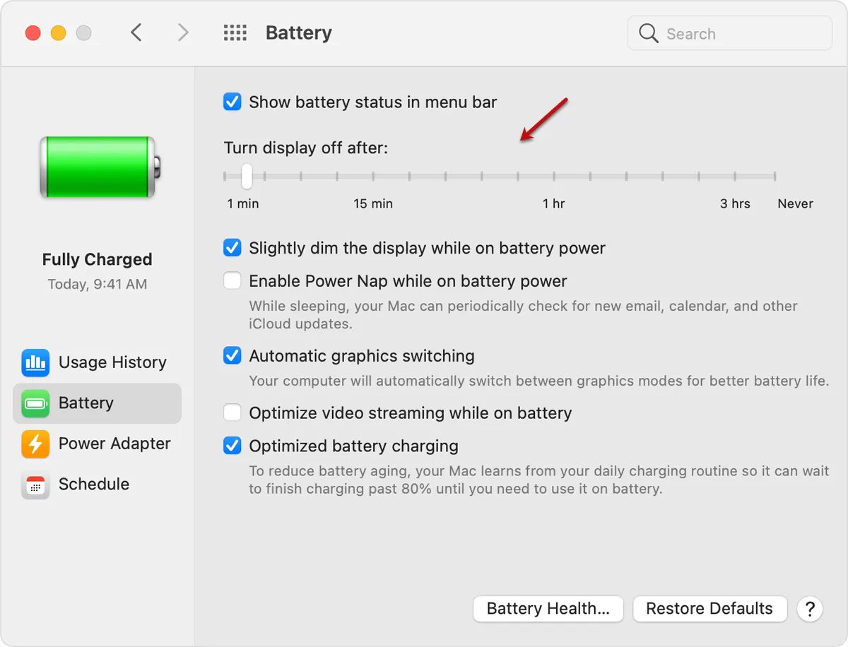 How to change sleep time on MacBook running macOS Monterey or earlier
