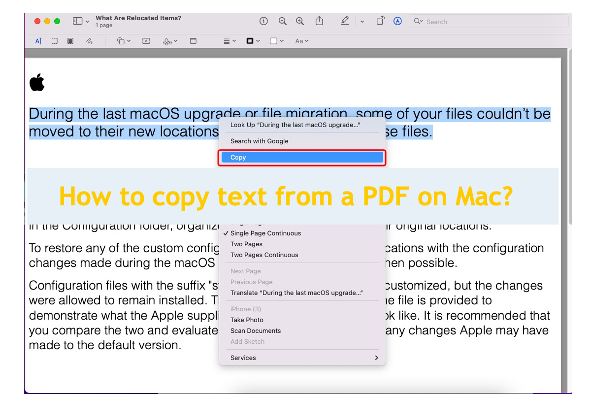 how to copy text from a PDF on a Mac