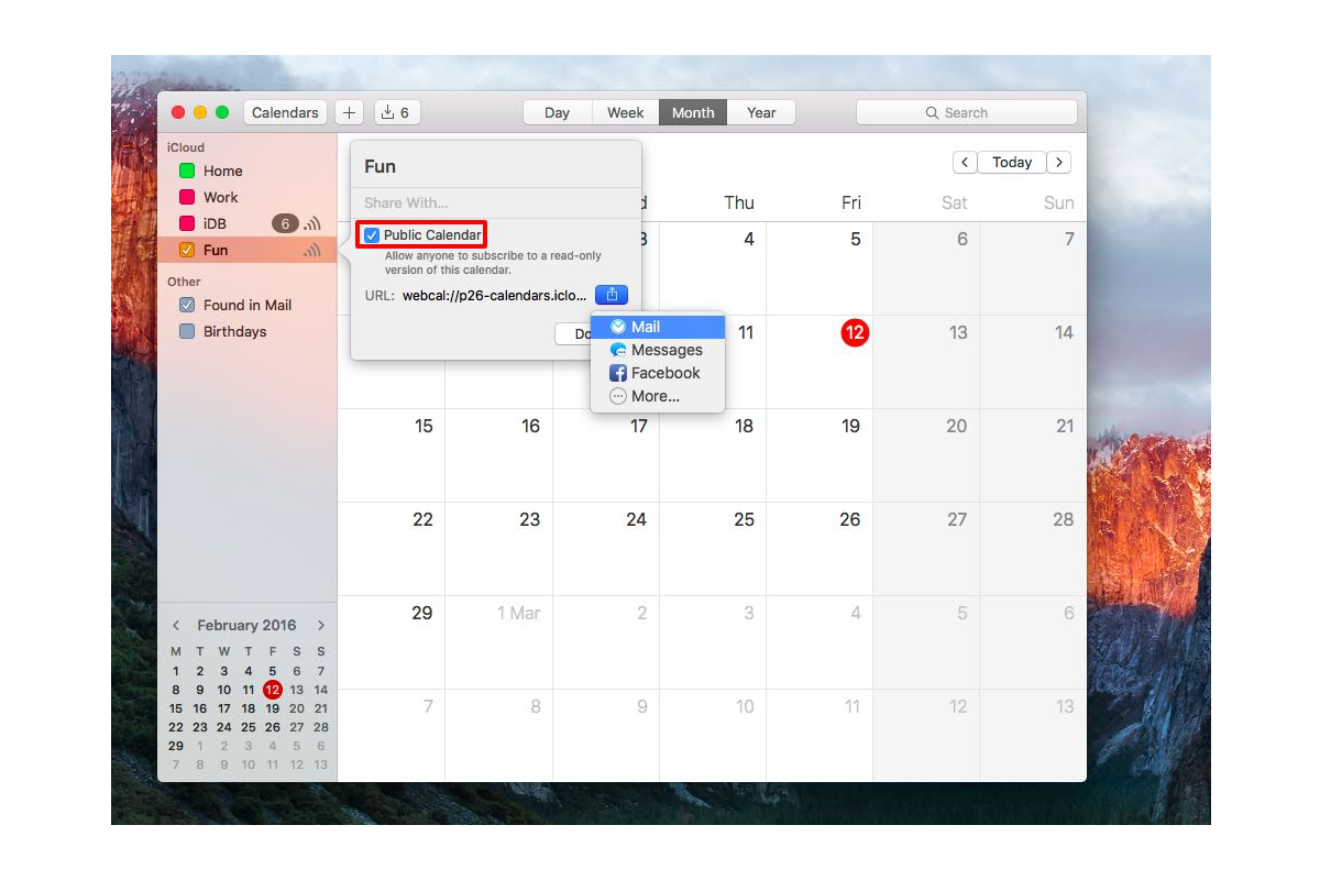 how to create a shared calendar on Mac