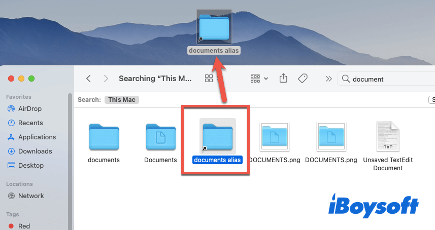 drag the alias file to the desktop