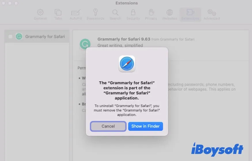 remove the app of the extension in Finder