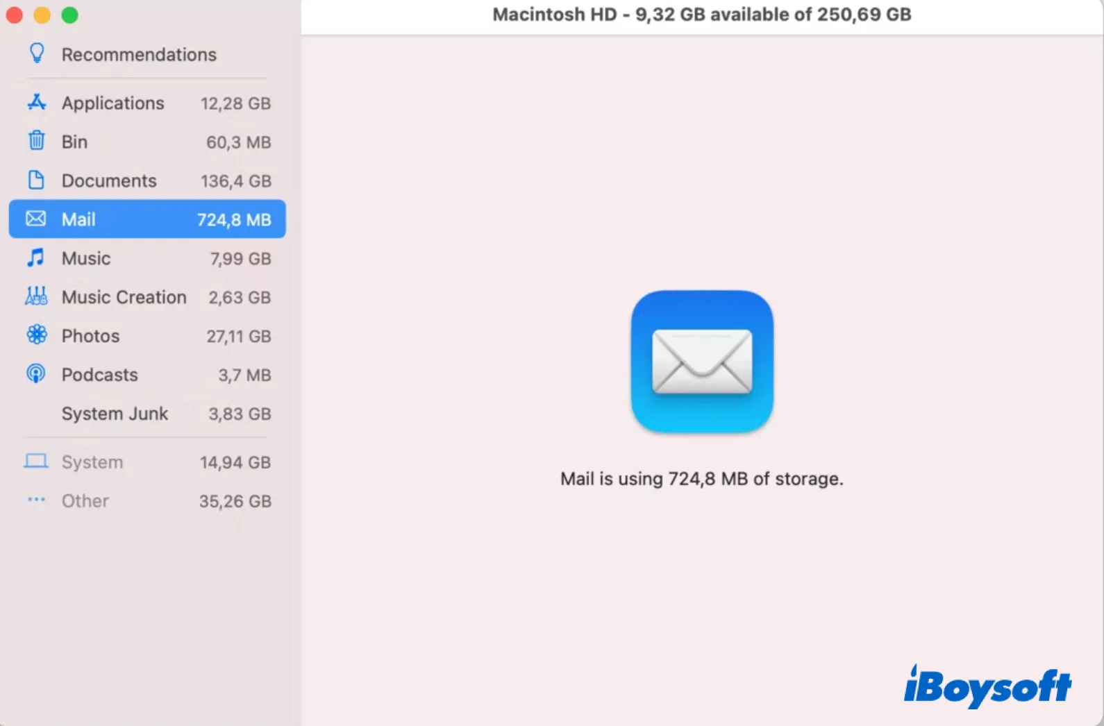 comprobar el almacenamiento de correo en Mac