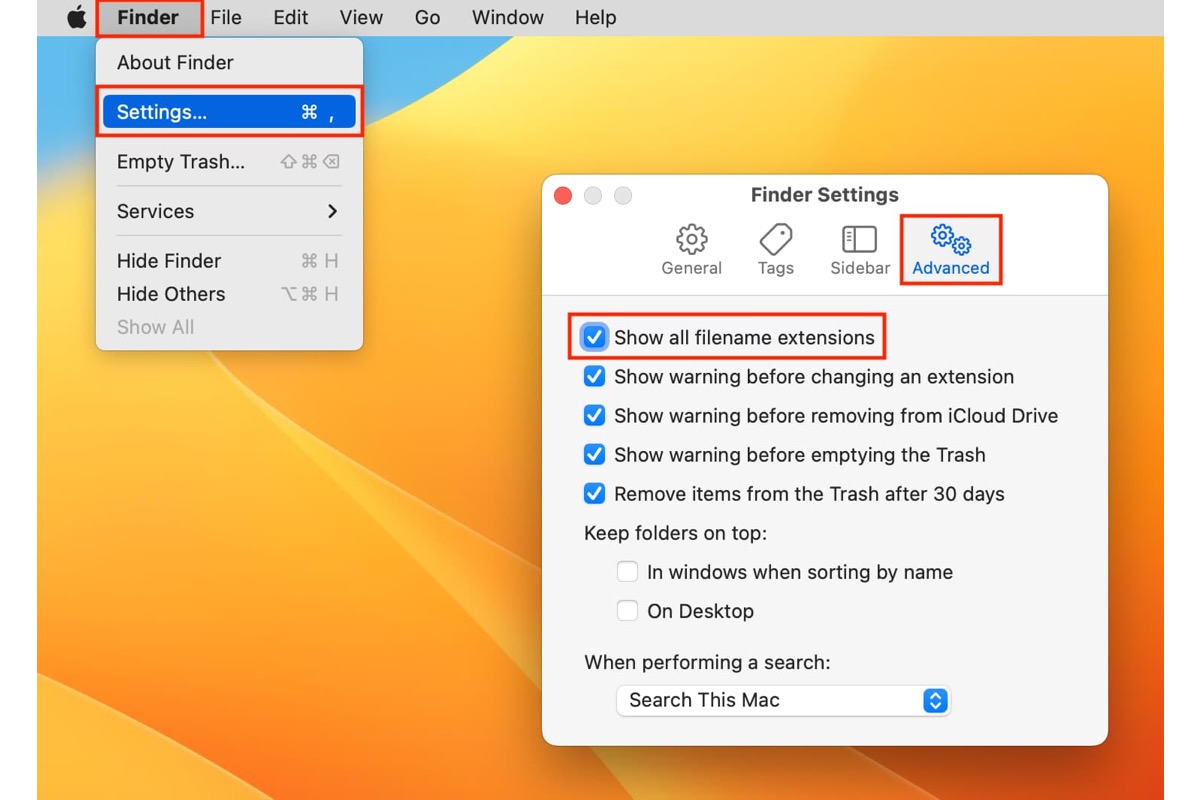 cómo mostrar u ocultar las extensiones de archivo en Mac