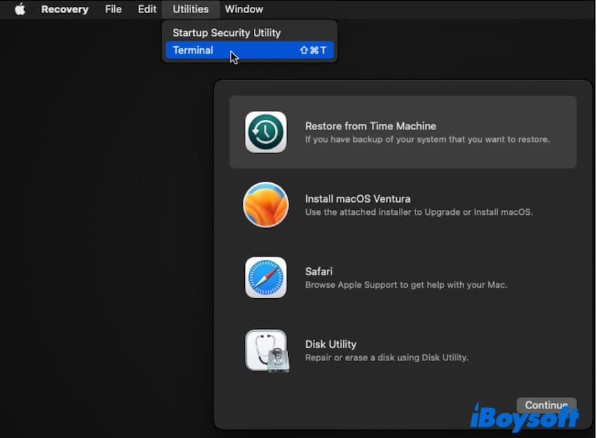 Terminal in macOS Recovery mode