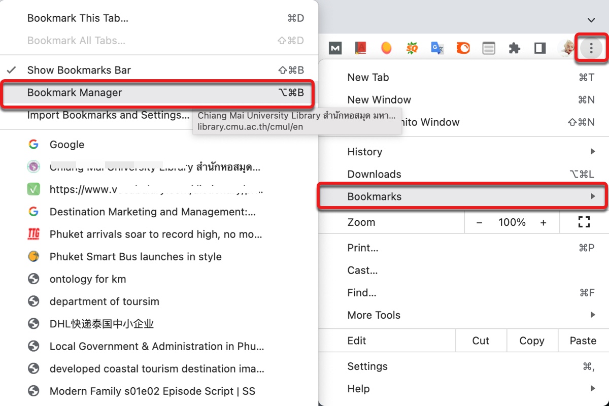 Open Bookmark Manager in Chrome