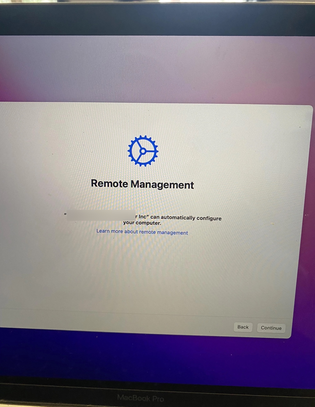 The remote management window on Mac