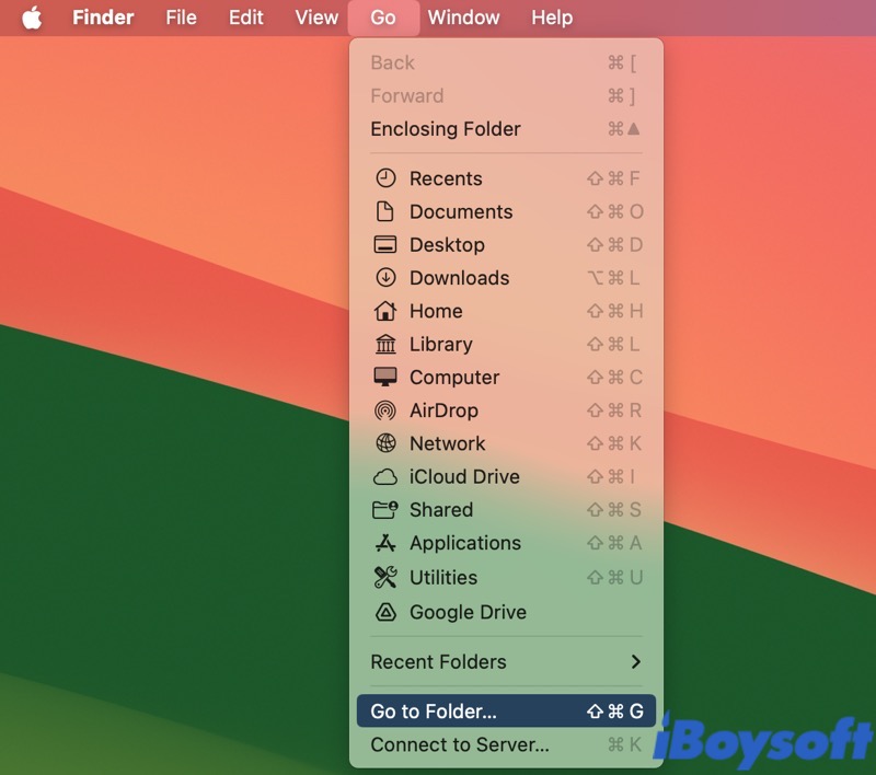 Go to Folder in Finder menu