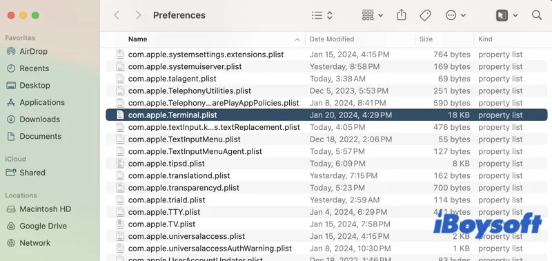 Terminal preferences settings file
