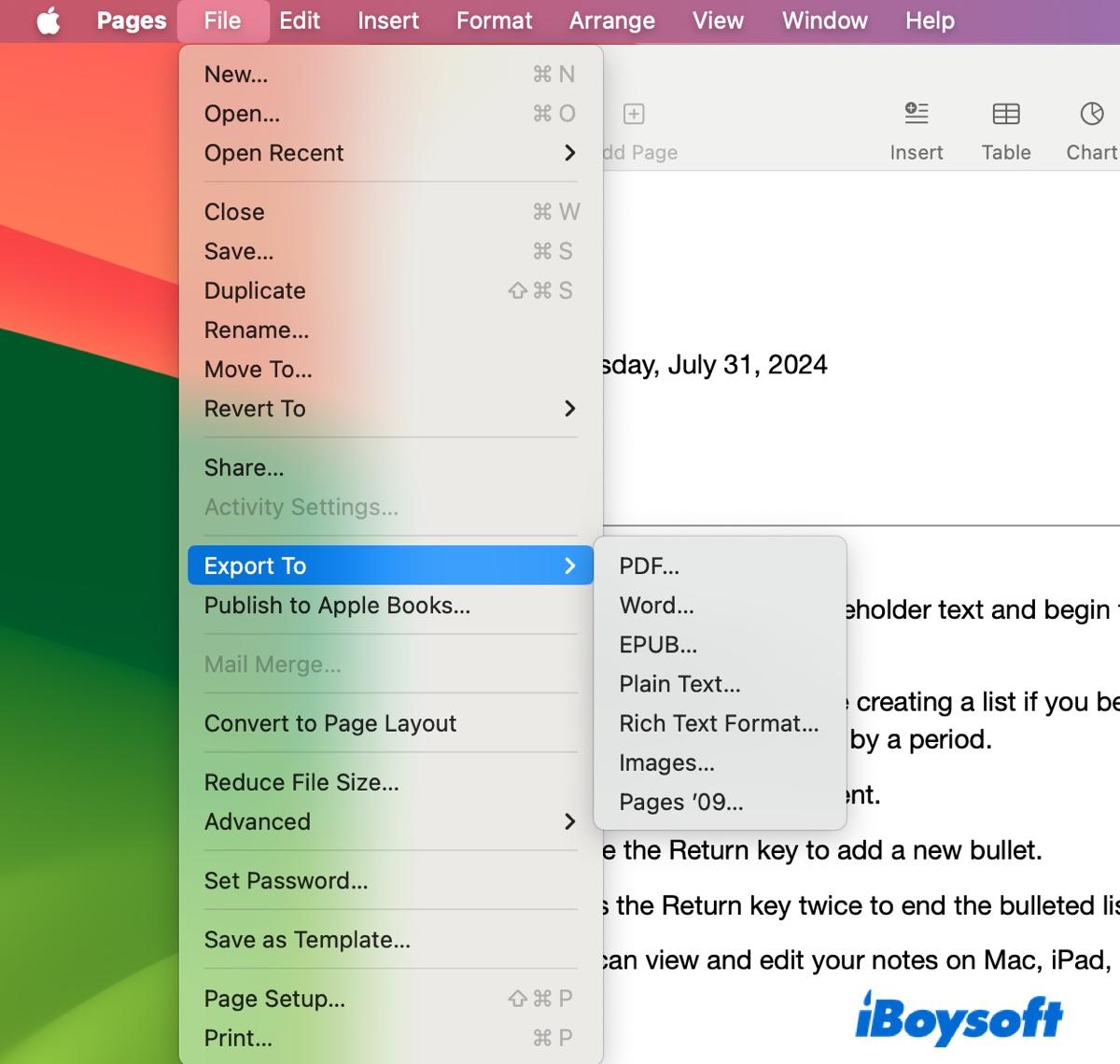 How to save pages document as PDF on Mac