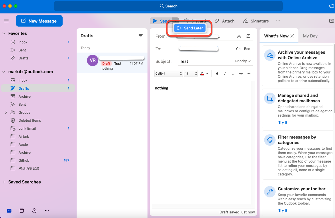 how to schedule an email in Outlook on Mac