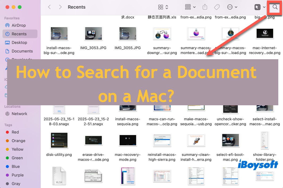 how to search for a document on a Mac