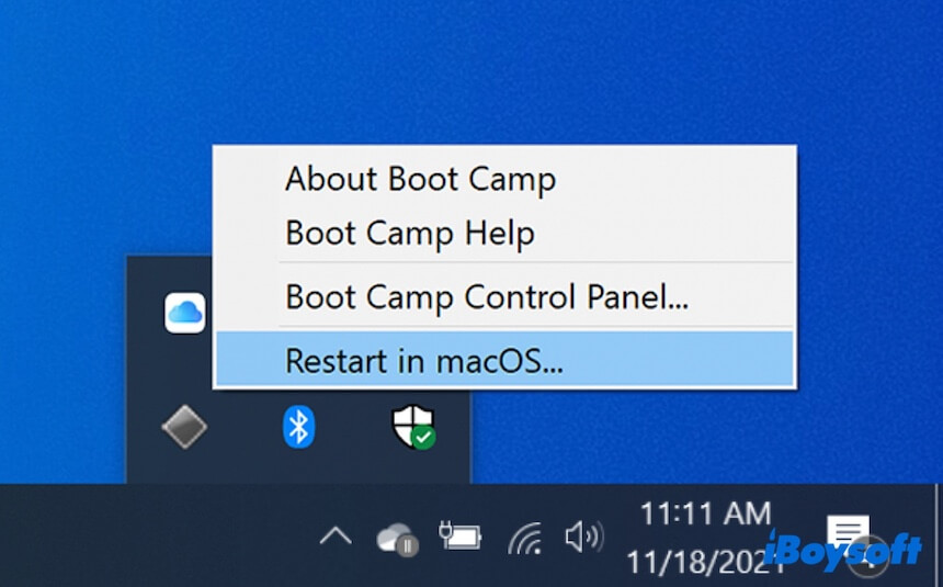 utiliser l'icôneBoot Camp pour passer à Mac