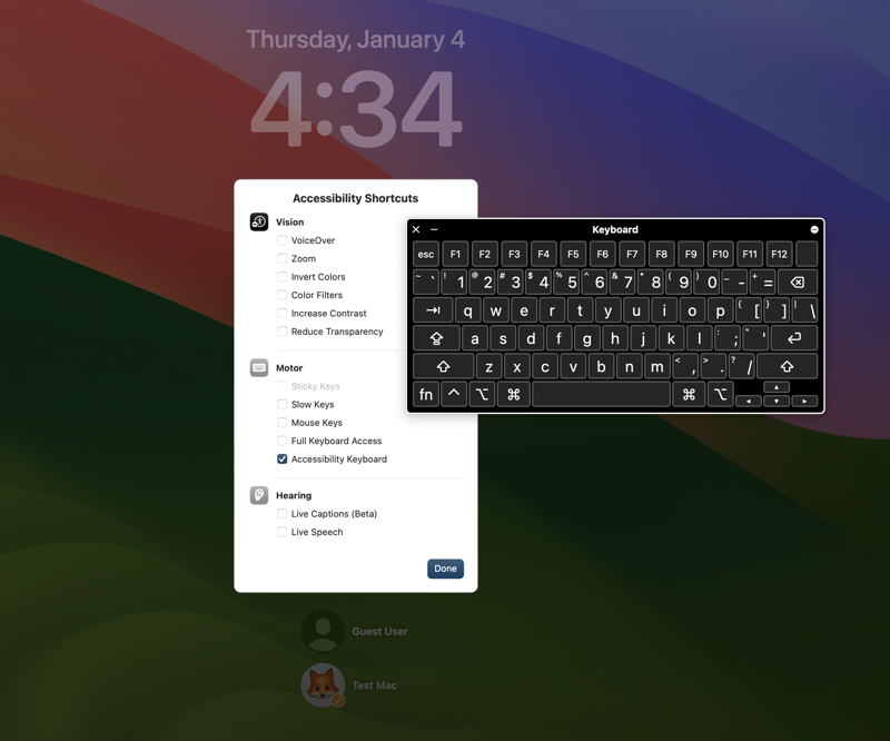 Unlock iMac without keyboard with onscreen keyboard