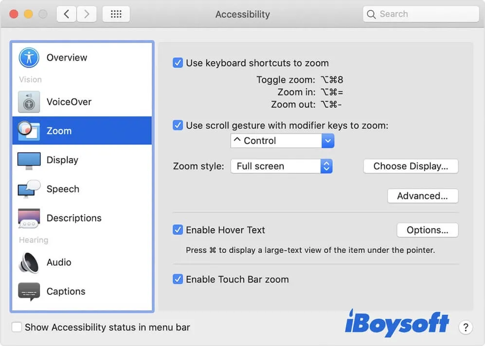 set zoom settings on Mac