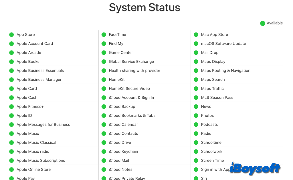 Apple サーバーを確認