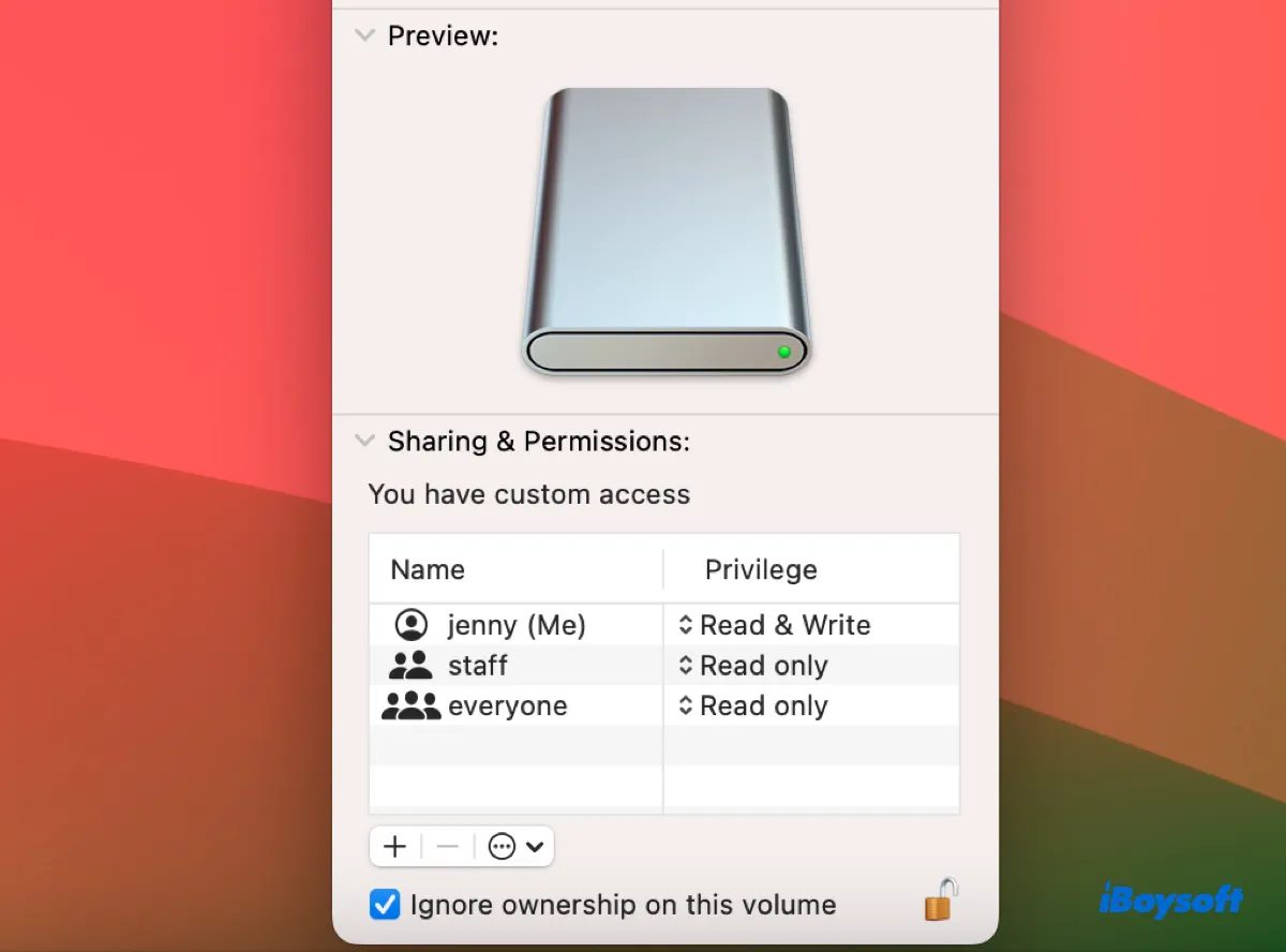 Ignorer la propriété sur ce volume sur Mac