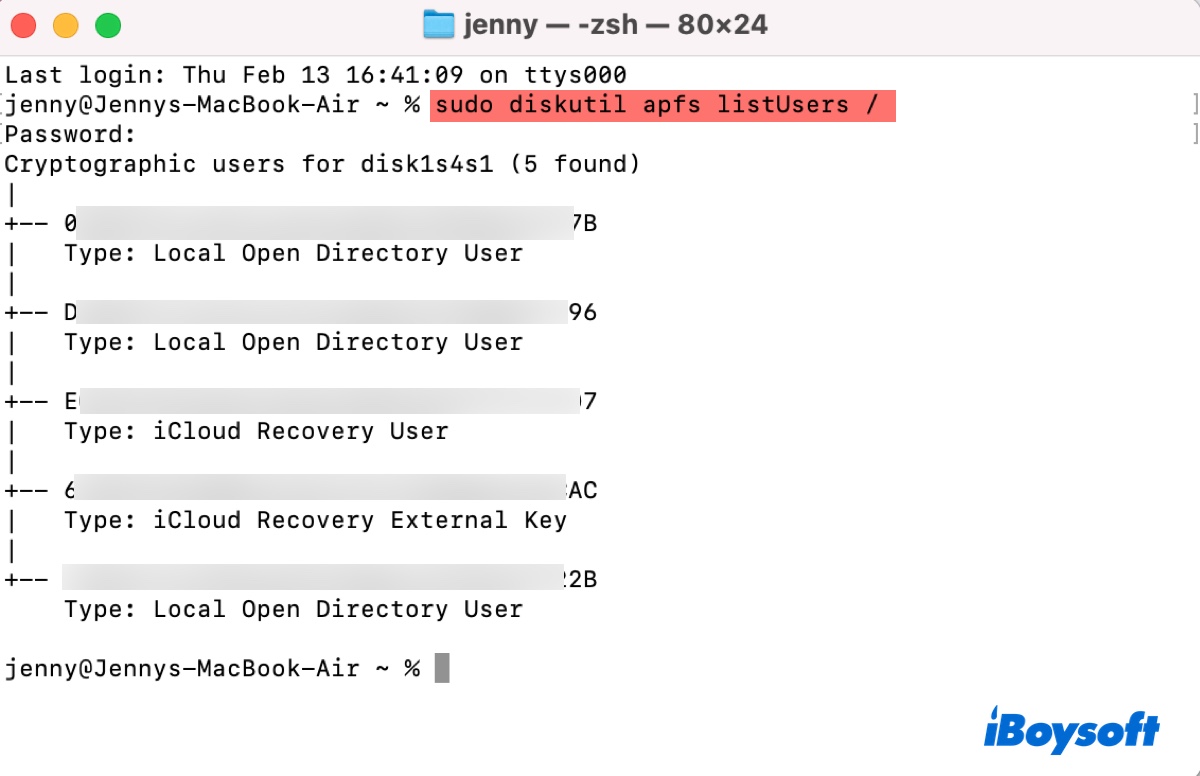 Ver la lista de usuarios con propiedad en Mac con Apple Silicon