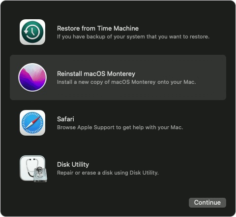 Reinstall macOS in Internet Recovery