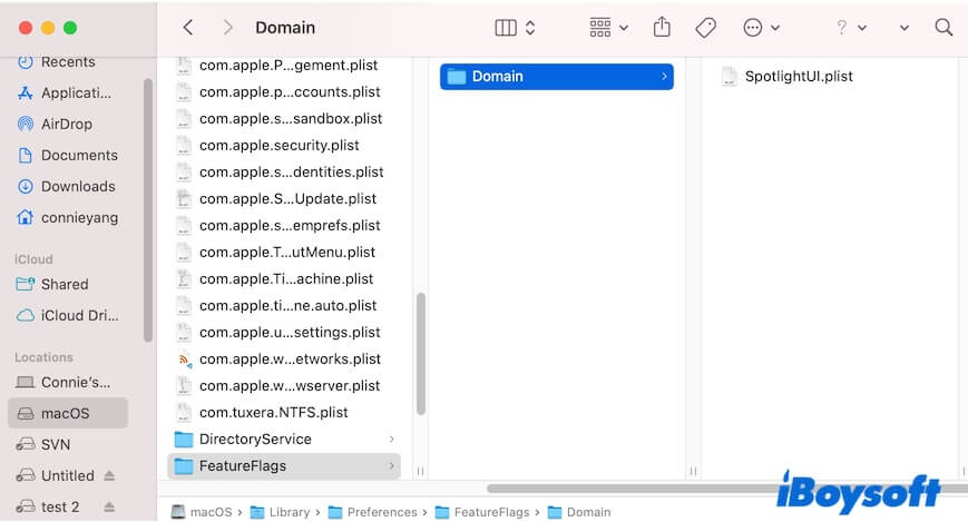 eliminar el archivo PLIST de SpotlightUI