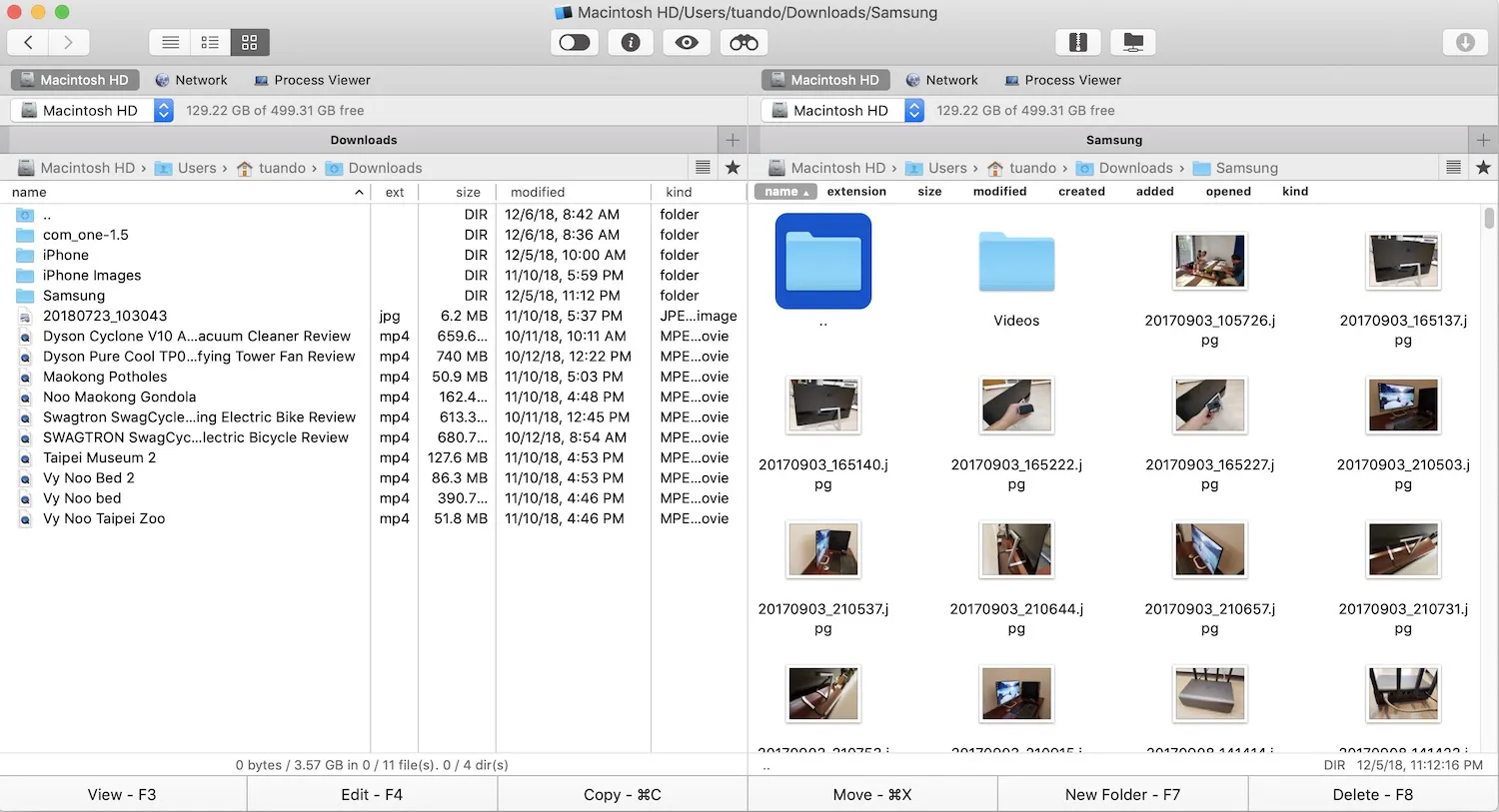 the interface of Command One Mac file Manager