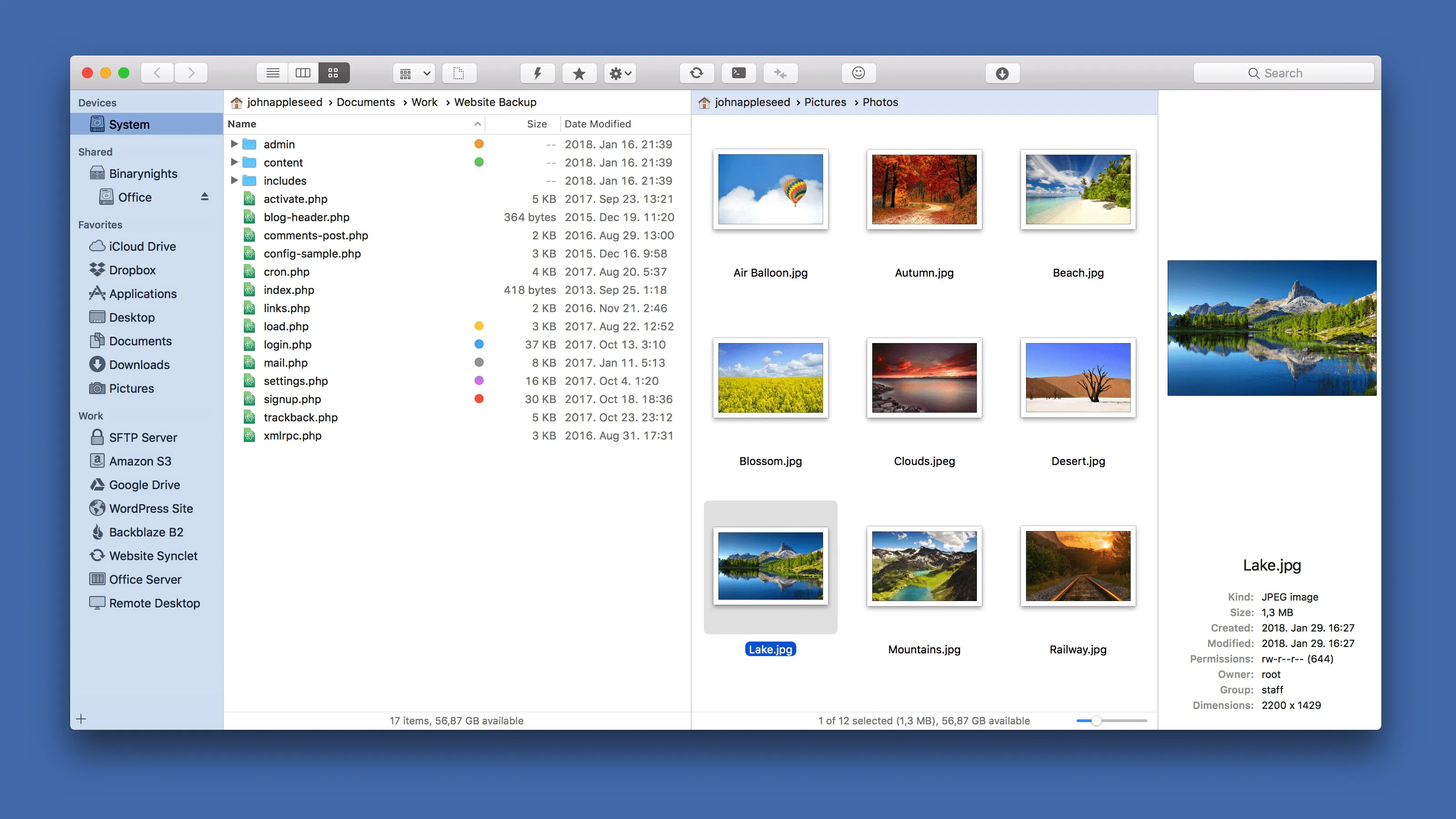 the interface of ForkLift Mac file manager