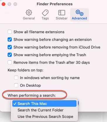 Change the default search in Finder