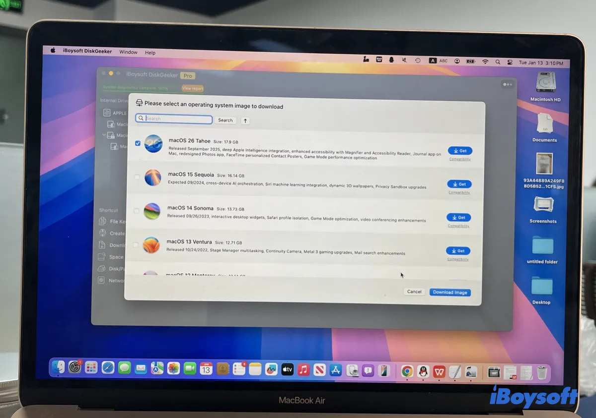 Select a macOS version