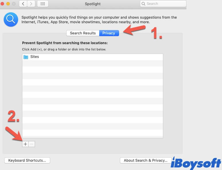 Add content under the Privacy tab in Spotlight Preferences for reindexing