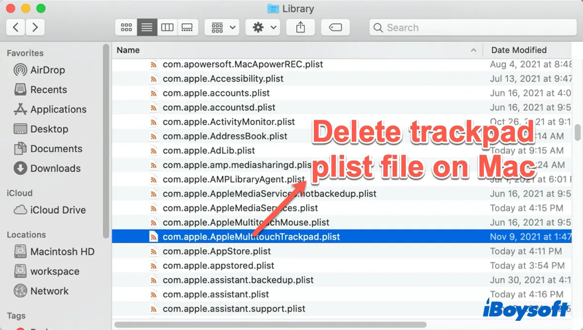 delete trackpad plist files on Mac