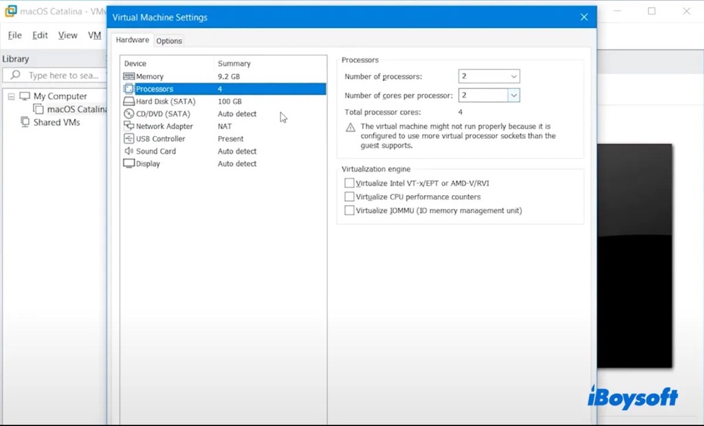 personalizar processadores para máquina virtual