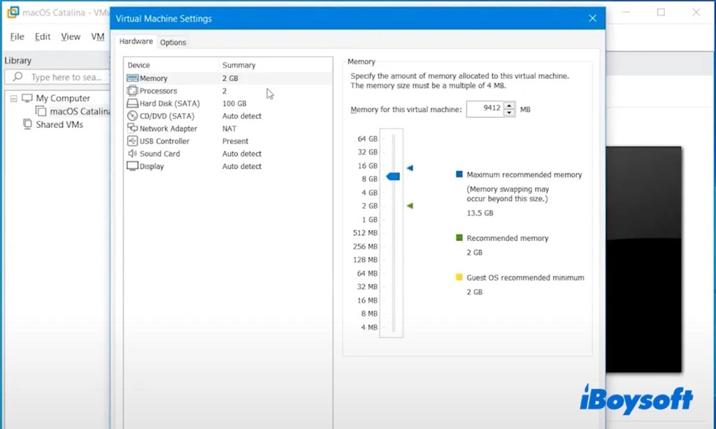 specify memory for virtual machine