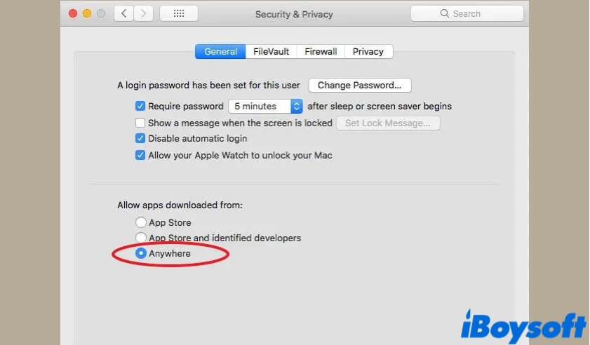Anywhere option in System Preferences