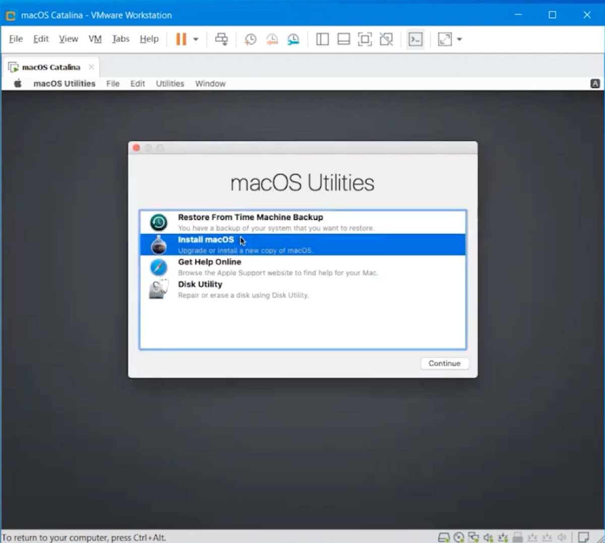 Installer macOS Catalina sur VMware